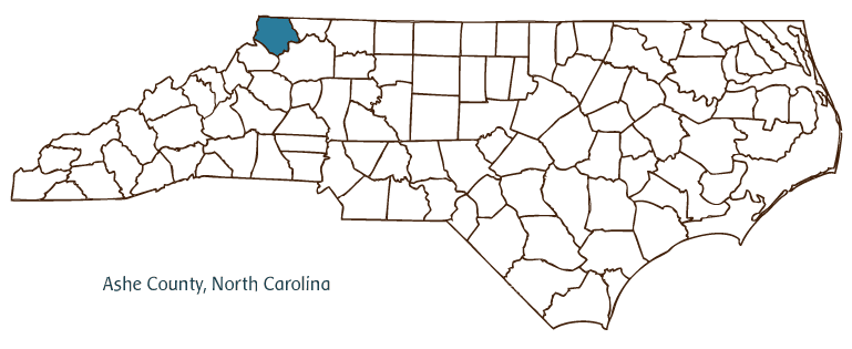 Map of North Carolina highlighting Ashe County