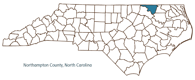 Map of North Carolina highlighting Northampton County