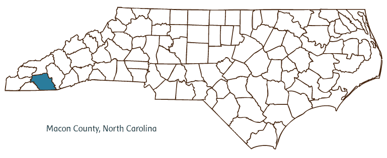 Map of North Carolina highlighting Macon County