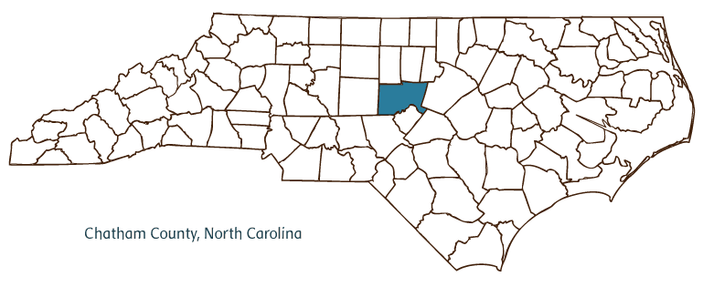 Map of North Carolina highlighting Chatham County