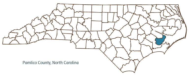 Map of North Carolina highlighting Pamlico County