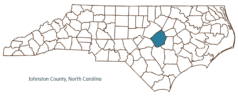 Map of North Carolina highlighting Johnston County