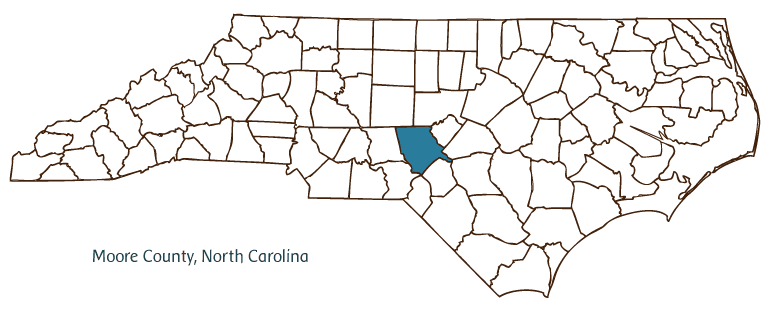 Map of North Carolina highlighting Moore County