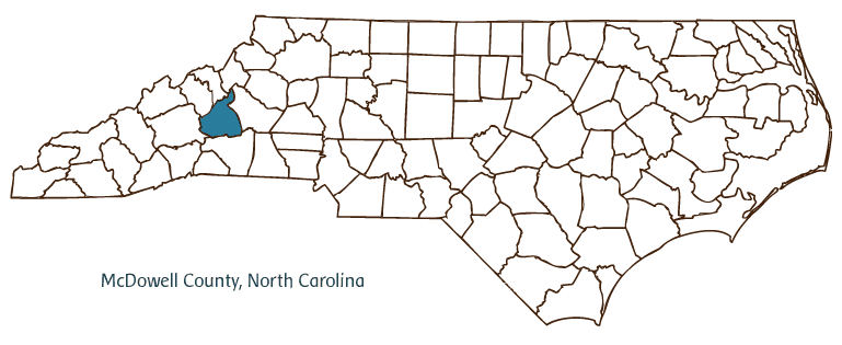 Map of North Carolina highlighting McDowell County