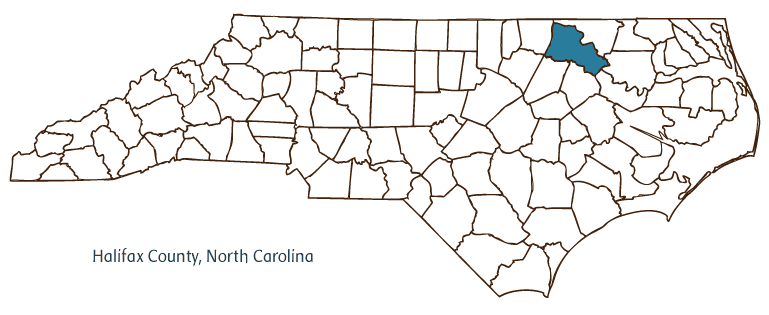 Map of North Carolina highlighting Halifax County