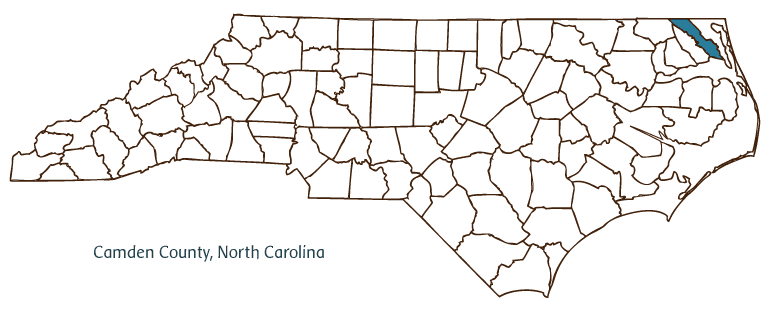 Map of North Carolina highlighting Camden County