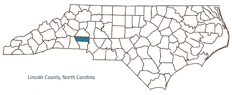 Map of North Carolina highlighting Lincoln County