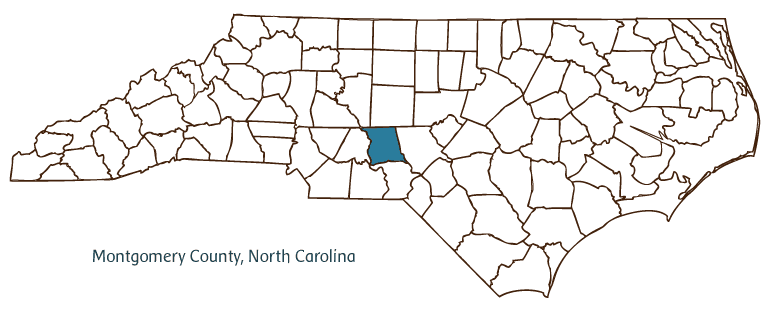 Map of North Carolina highlighting Montgomery County
