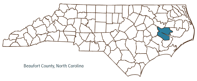 Map of North Carolina highlighting Beaufort County