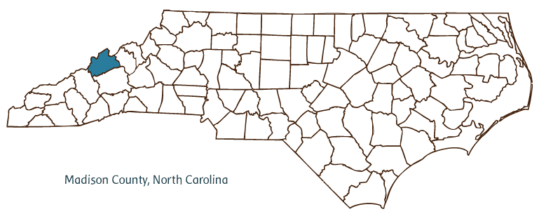 Map of North Carolina highlighting Madison County