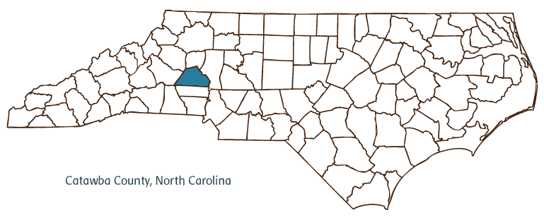 Map of North Carolina highlighting Catawba County