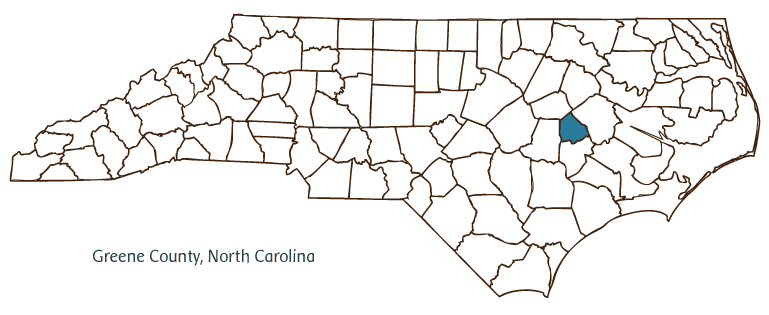 Map of North Carolina highlighting Greene County