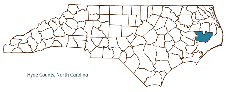 Map of North Carolina highlighting Hyde County