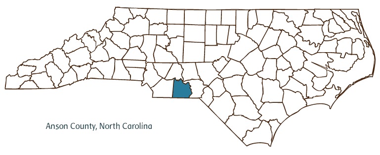 Map of North Carolina highlighting Anson County