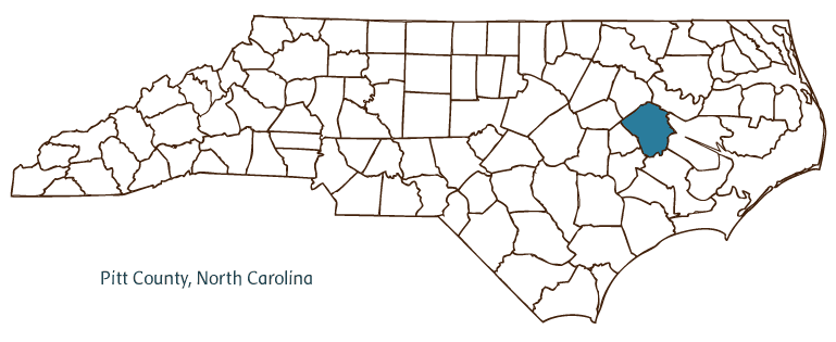 Map of North Carolina highlighting Pitt County