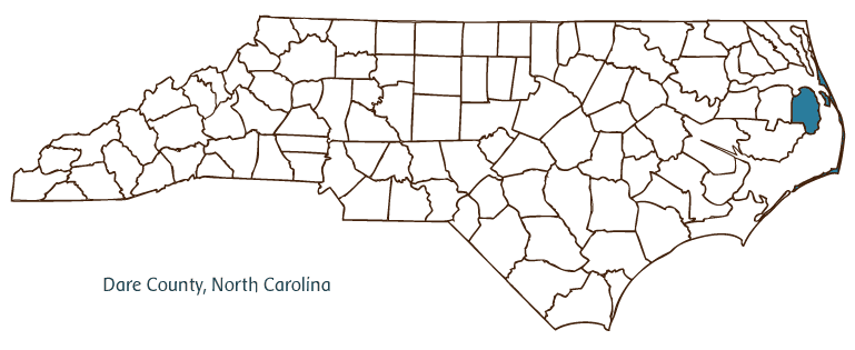 Map of North Carolina highlighting Dare County
